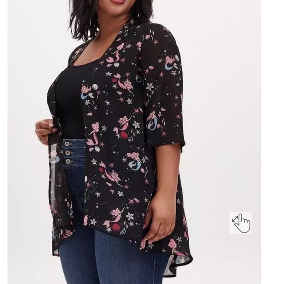 Torrid Plus Size 3/4 Disney Little Mermaid Ariel Kimono Open Front Top Blouse - Picture 5 of 5